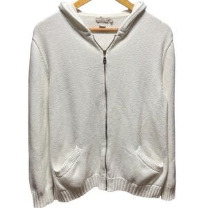 J. Crew white, knit full zipper hoodie, size large